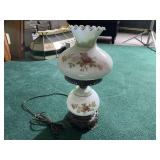 Floral Pattern Hurricane Table Lamp with Ruffled Glass Shade