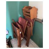 Set of Two Folding Wooden Chairs with Cushions and Wooden Magazine Rack