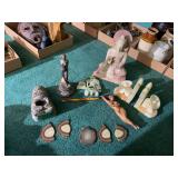 Assorted Decorative Stone and Wood Sculptures and Pendants