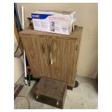 Storage Cabinet with Havahart Live Animal Trap and Assorted Shop Supplies