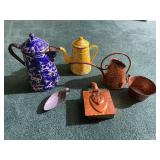 Collection of Enamelware Coffee Pots and Gregorian Copper Metalware