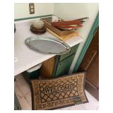 Assorted Household and Barware Collection with Welcome Doormat