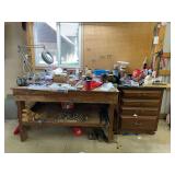Workbench with Luxo Magnifying Lamp and Assorted Shop Supplies
