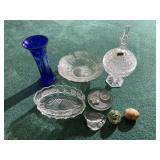 Assorted Decorative Glassware Collection Including Lead Crystal and Cobalt Vase