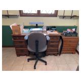 Wooden Desk with Chair, Side Table, and Office Supplies