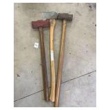 Assorted Hand Tools Including Sledgehammers and Felling Axe