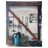 Garage Workshop Assortment with GE Fan, Rolling Stool, and Hand Tools