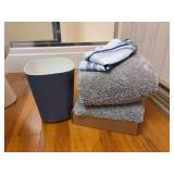 Bathroom Accessory Set with Wastebasket, Shower Curtain, and Bath Mats