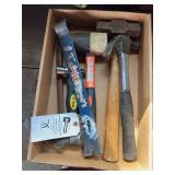 Assorted Hand Tool Collection Including Hammers and Pry Bar