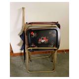 Cal-Dak Folding TV Tray Table Set with Carriage Motif