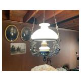 Hanging Chandelier with Cherub Motif and Milk Glass Shades