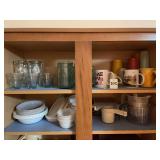 Assorted Kitchenware Collection Including Fire-King Glassware and Coca-Cola Mugs
