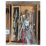 Assorted Hand Tool Collection Including Combination and Open-End Wrenches