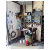 Workshop Workbench with Metal Vise and Assorted Maintenance Supplies