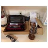 Kitchen Appliance and Tool Assortment: Hamilton Beach Electric Knife, Meat Grinder, and Knife Sharpener