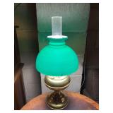Electrified Brass Table Lamp with Green Glass Shade