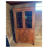Two-Piece Wooden Hutch with Glass Upper Doors and Lower Cabinet