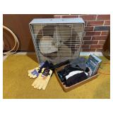 Montgomery Ward Box Fan and Assorted Work Gloves