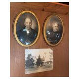 Collection of Two Framed Portrait Photographs and One Farmstead Photograph