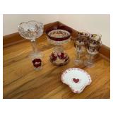 Assorted Glassware Collection Including Pedestal Bowls, Stemware, and Decorative Dish