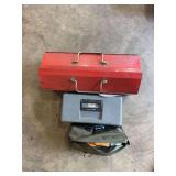 Assorted Tool Collection with Metal and Plastic Toolboxes