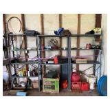 Assorted Garage and Workshop Storage Shelving with Automotive Supplies