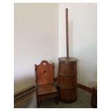 Wooden Butter Churn and Small Heart-Cutout Chair
