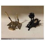 Brass Eagle Desk Pen Holder and Metal Dragon Candle Holder