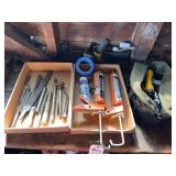 Assorted Hand Tools, Caulking Guns, and Tool Bag