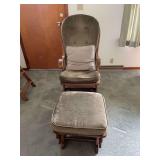 Upholstered Wooden Glider Rocker and Matching Ottoman