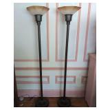 Pair of Floor Lamps with Amber Glass Shades
