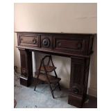 Oak Fireplace Mantel with Integrated Storage and Folding Two-Tier Stand