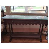 Wooden Console Table with Glass Top and Lower Shelf