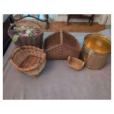 Assorted Woven Baskets and Brass Container Collection