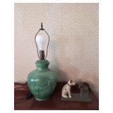 Ceramic Table Lamp and Cast Metal Nipper Dog Figurine