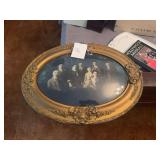 Ornate Oval Gilt Framed Black and White Family Portrait