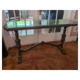 Console Table with Glass Top and Turned Wood Base