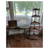Three-Piece Furniture Set Including Corner Shelf, Half-Moon Table, and Upholstered Chair