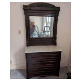 Dark Wood Dresser with Marble Top and Mirror