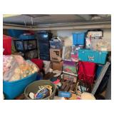 Whole House Basement Lot of Household Goods, Decor, Storage Bins, and Furnishings