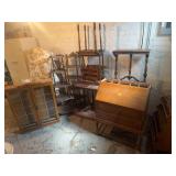 Assorted Wooden Furniture Lot Including Secretary Desk and Corner Shelves