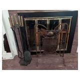 Fireplace Screen and Tool Set with Heraldic Shield Motif