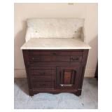Marble Top Washstand with Three Drawers and Cabinet