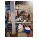 Assorted Basement Contents Lot Including Clothing, Furniture, and Household Goods