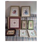 Collection of Seven Framed Decorative Art Prints and Needlework