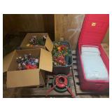Assorted Floral Arrangements, Storage Bins, and Holiday Decor Lot