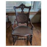 Wooden Rocking Chair with Perforated Seat and Backrest