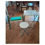 Assorted Folding Furniture Set Including Garden Kneeler, Stool, and Tray Table