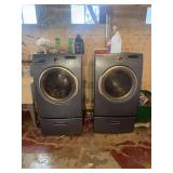 Samsung Front Load Washer and Electric Dryer Set with Pedestals