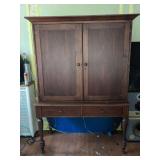 Wooden Cabinet with Diamond Inlay and Two Drawers